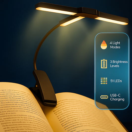 Book Light – Rechargeable LED Clip-On Reading Lamp with Adjustable Warm Brightness