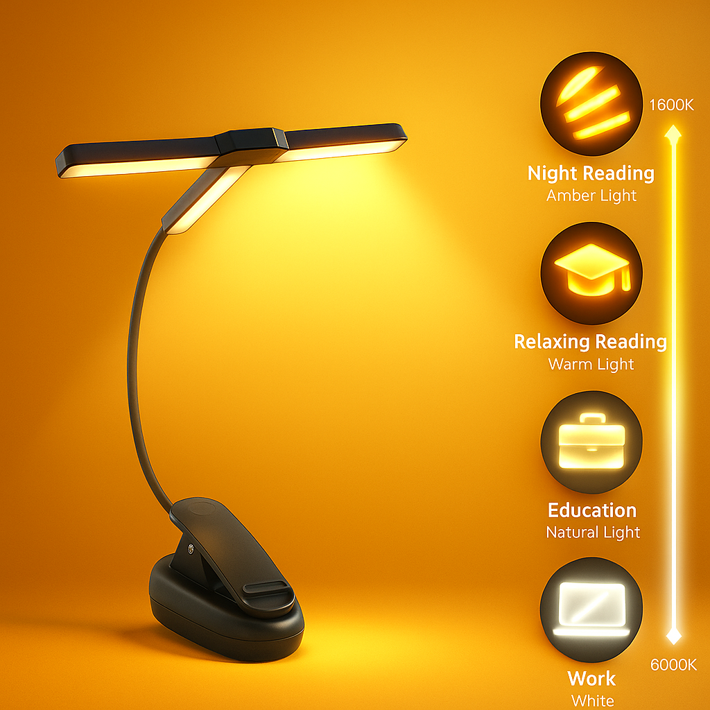 Book Light – Rechargeable LED Clip-On Reading Lamp with Adjustable Warm Brightness