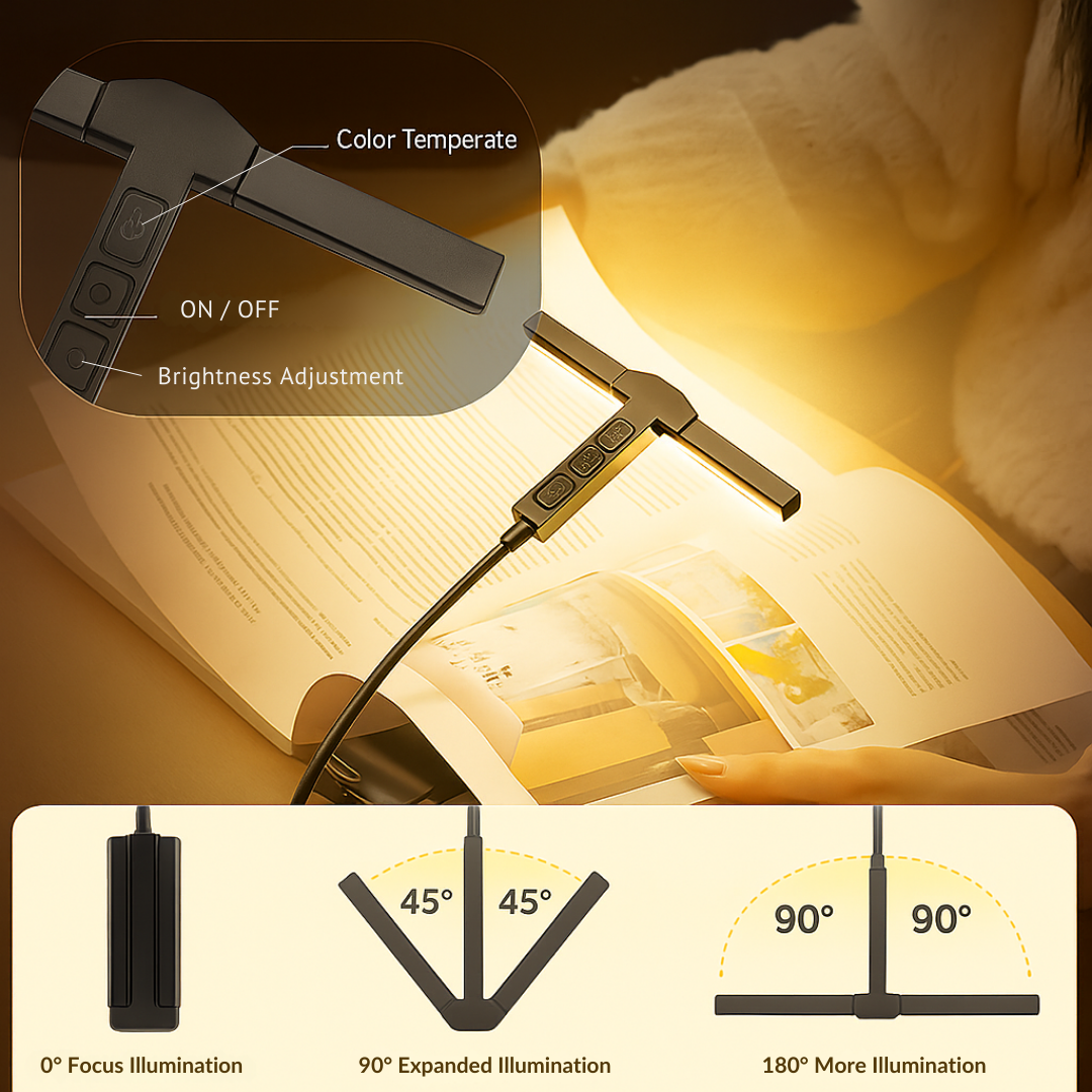Book Light – Rechargeable LED Clip-On Reading Lamp with Adjustable Warm Brightness